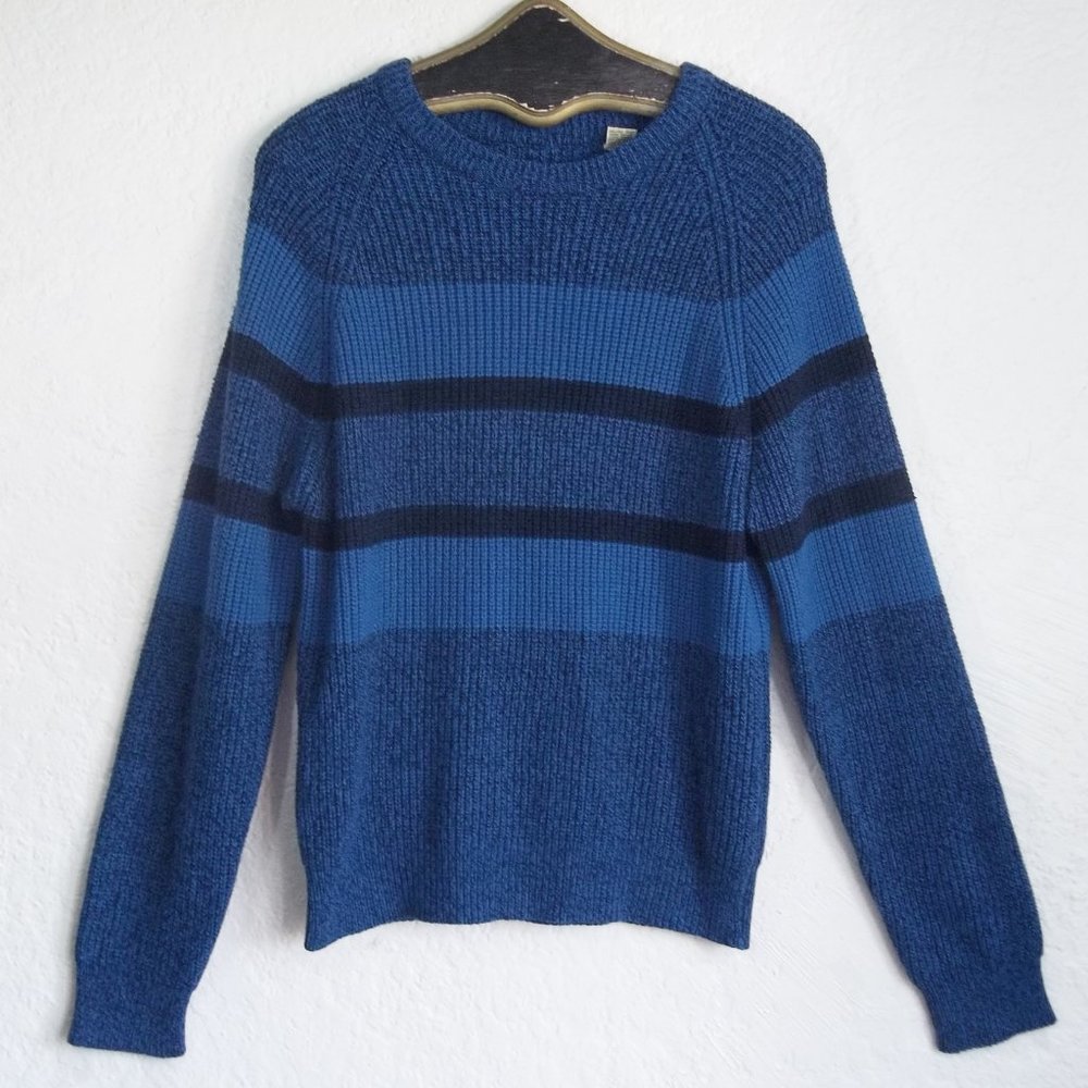 Vintage 90s GRUNGE Space Dye & Solid Stripes Ribbed Acrylic Knit Sweater M - Picture 2 of 4